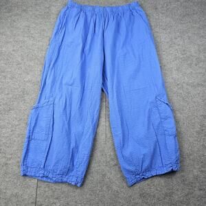 Bryn Walker Casbah Pants Womens XXL Blue Pull On Seersucker Lagenlook Cropped